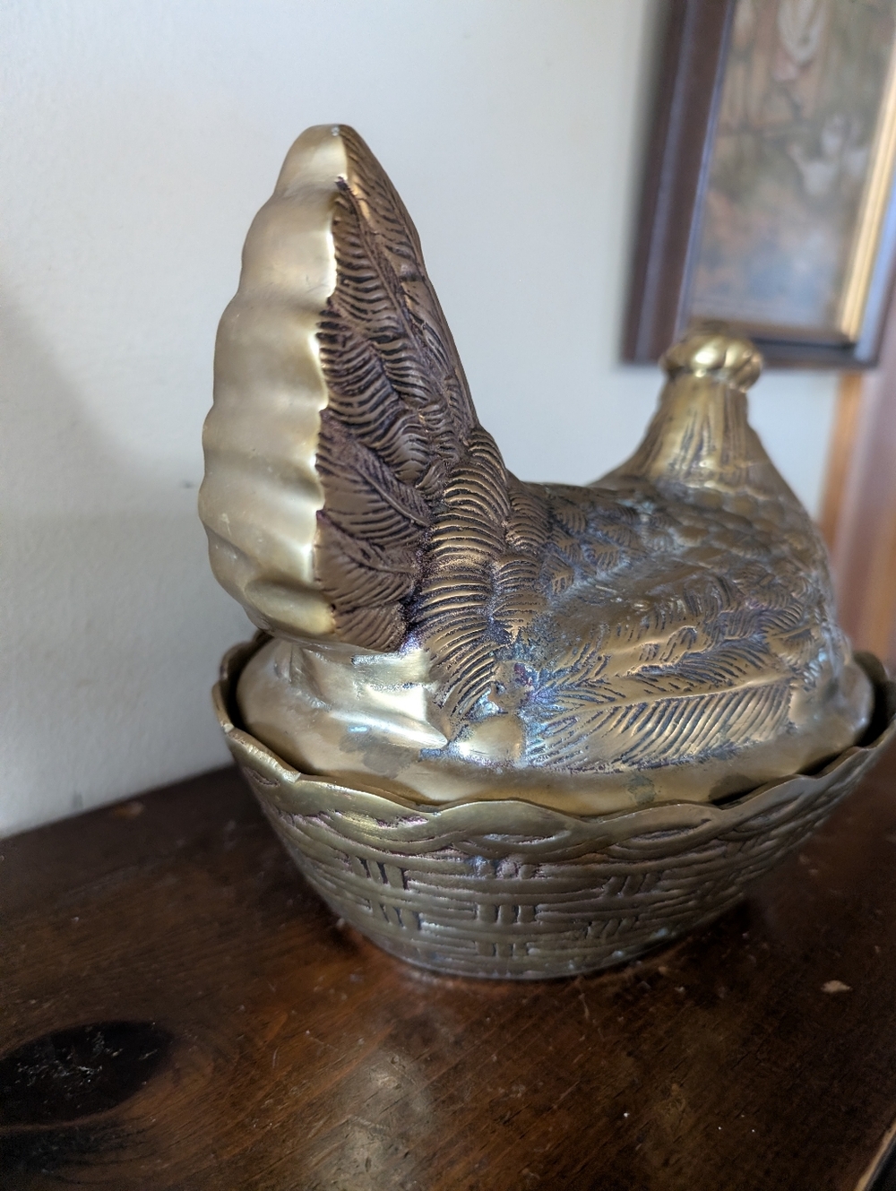 Rare Vintage Brass Hen on Nest Lidded Candy Dish - Mid Century One Of A Kind MCM - Picture 9 of 16